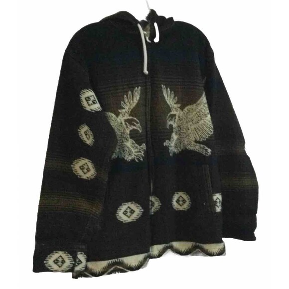 Vintage Tejidos Brown Aztec Southwest Hoodie Tribal Ecuador Zip Sweater Jacket M - Picture 3 of 12